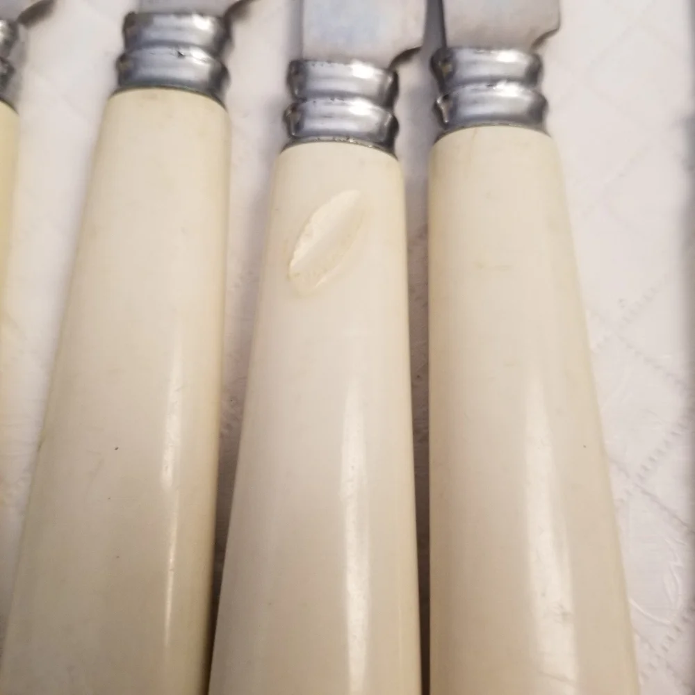 Vintage Cream Handle Butter Knives Lot of 10 Art Deco Flaws See Photos Stainless